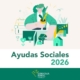Ilustración de una persona sosteniendo una maceta con una planta, rodeada de elementos que representan el desarrollo social y rural: casas, árboles, corazones, gráficos de crecimiento y paisajes estilizados. En la parte inferior aparece el texto ‘Ayudas Sociales 2026’, acompañado de una estética visual uniforme en tonos verdes y amarillos. En la parte inferior aparece el logotipo de Fundación Eurocaja Rural.