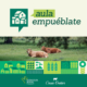 Imagen de Aula Empuéblate con vacas descansando en un prado y elementos gráficos que representan la vida, la agricultura y el desarrollo rural. Logotipos de Fundación Eurocaja Rural y Casa Gutier