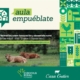 Imagen promocional de Aula Empuéblate con ilustraciones sobre desarrollo rural y una fotografía de ganado en un entorno natural.